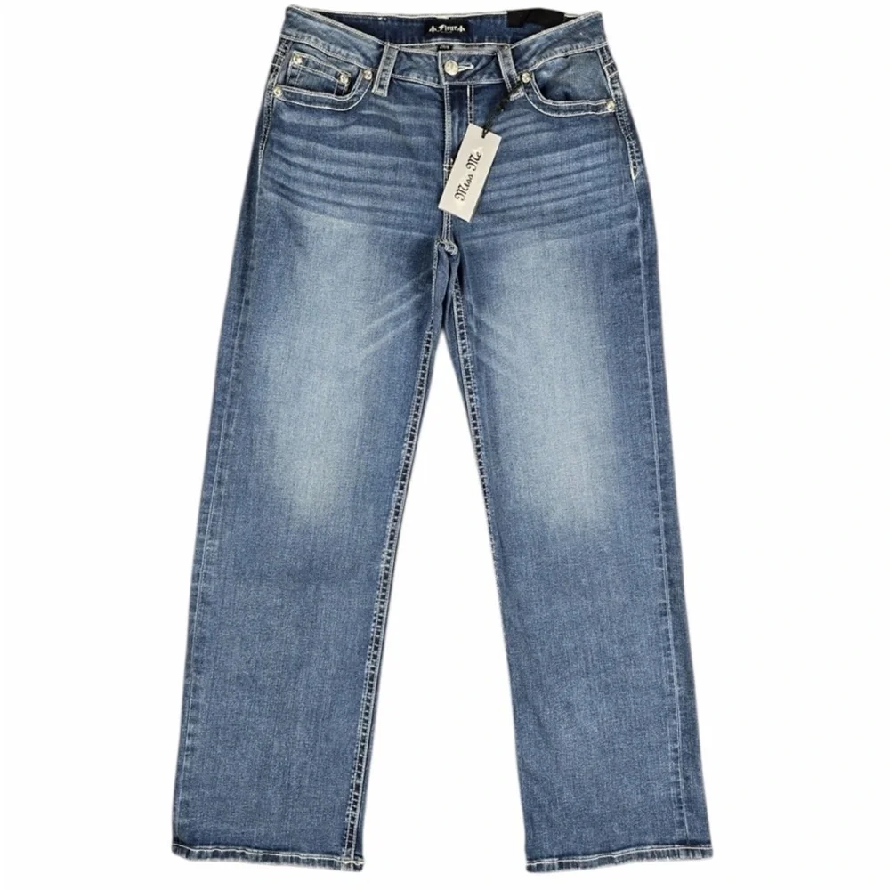 New Fleur by Miss Me Jeans Womens 29 / 8 Blue Medium Wash‎ Slim Wide Embellished - Picture 2 of 13